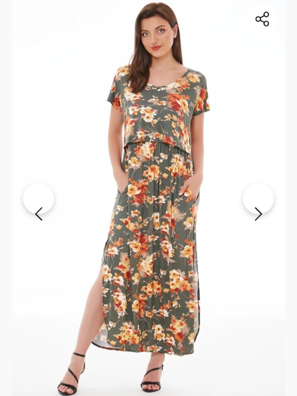 SMALLSHOW Floral Nursing & Maternity Short Sleeve Maxi Dress W/Pockets